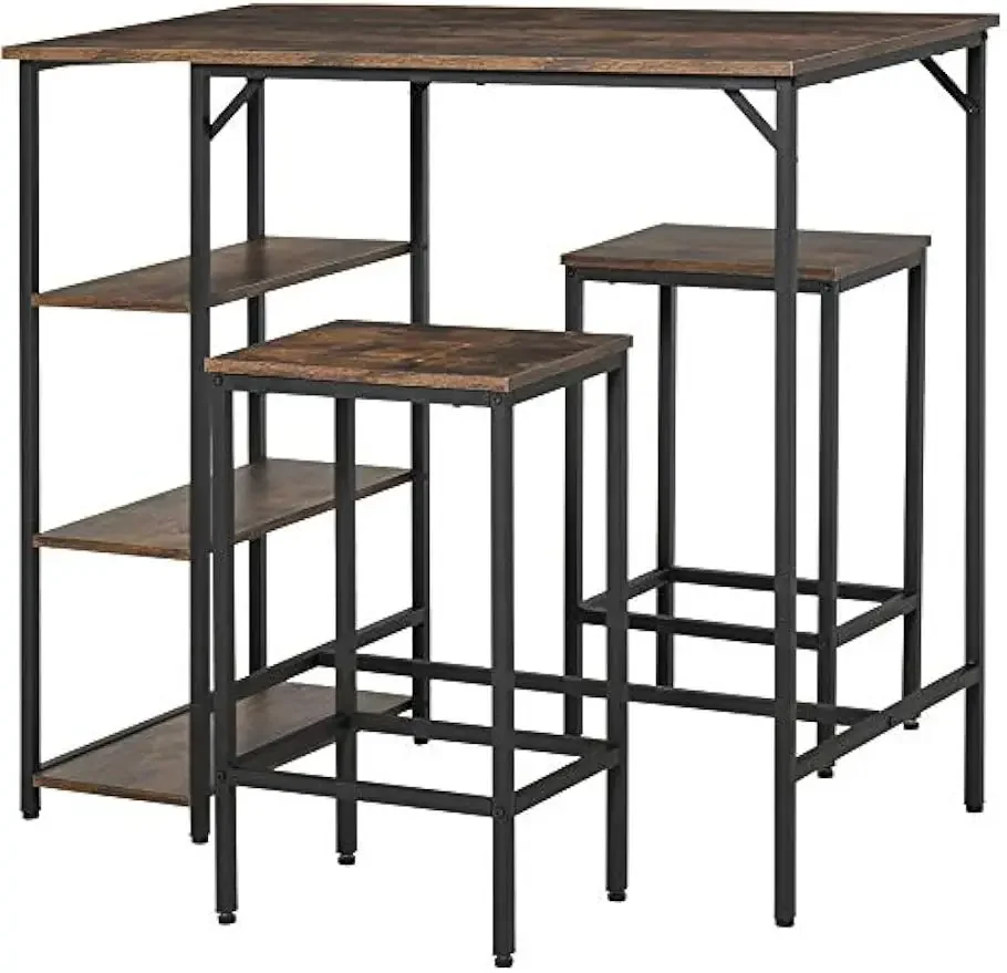 Industrial Dining Table Set with Storage Shelf, Counter Height Bar Table and Chairs, Kitchen Bistro Table Set, 3 Pcs