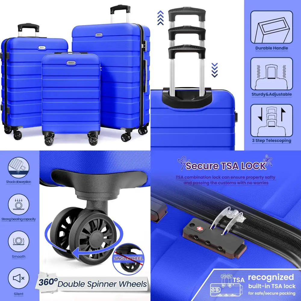Juego de maletas de 3 piezas con carcasa dura de ABS liviana con 4 ruedas giratorias, cerradura TSA, juego de maletas de viaje para 20