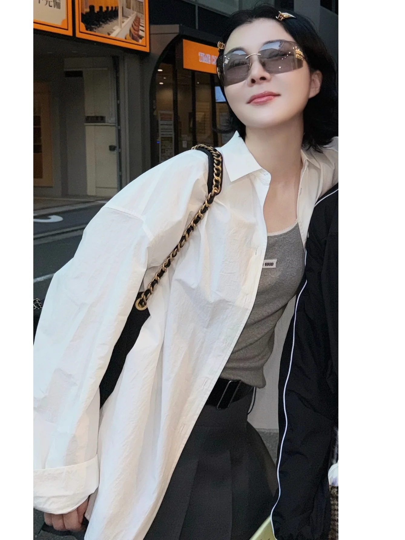 

PM Wang Na Na New round Button Flip Collar Women's Long Sve irt Pure Cotton Loose Fit Faionable Breathable Spring irt