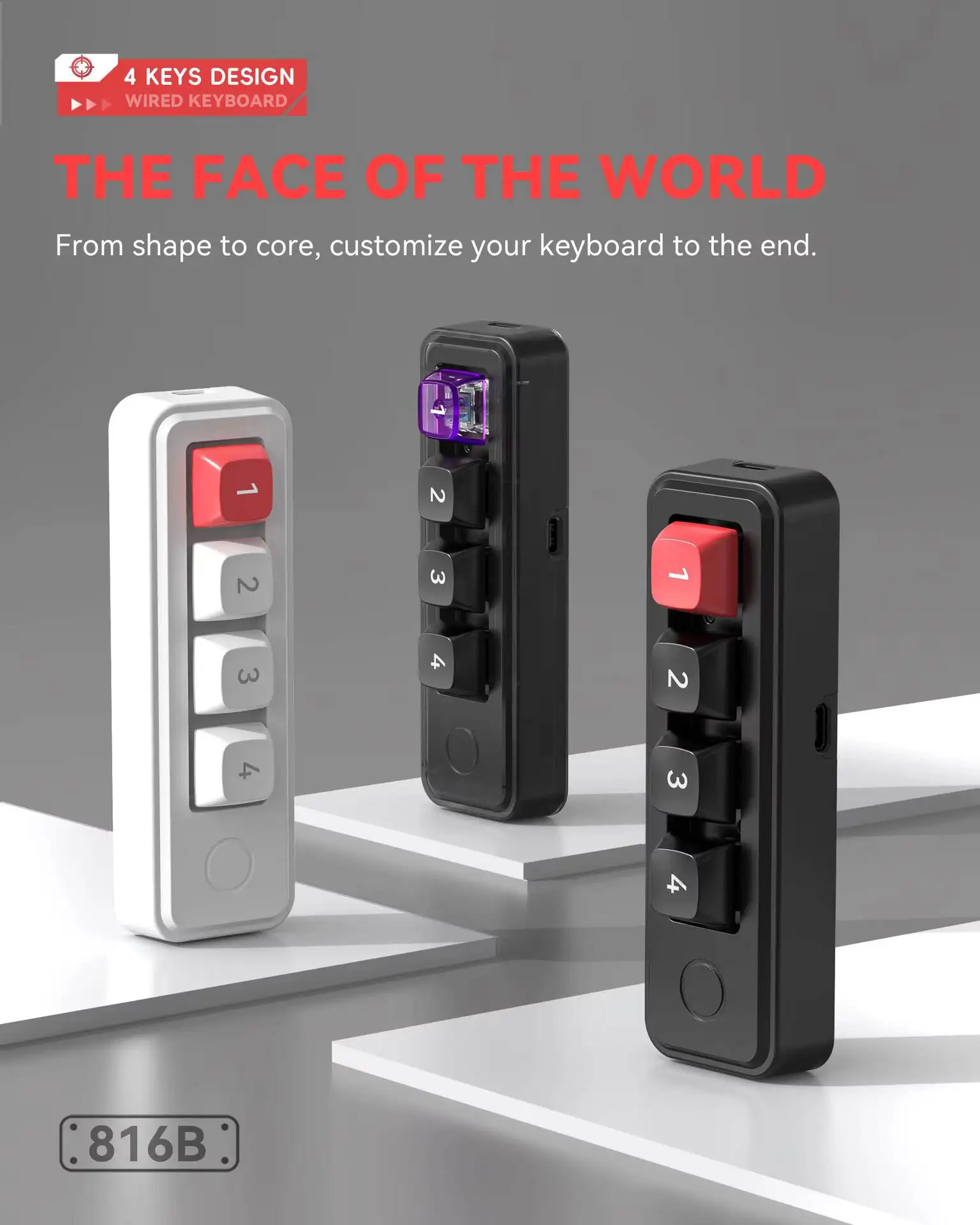 4-Key Wired Hot-Swappable Macro Definition Gaming Mechanical Keyboard Macro Programmable Mechanical Keyboard with Volume Knob