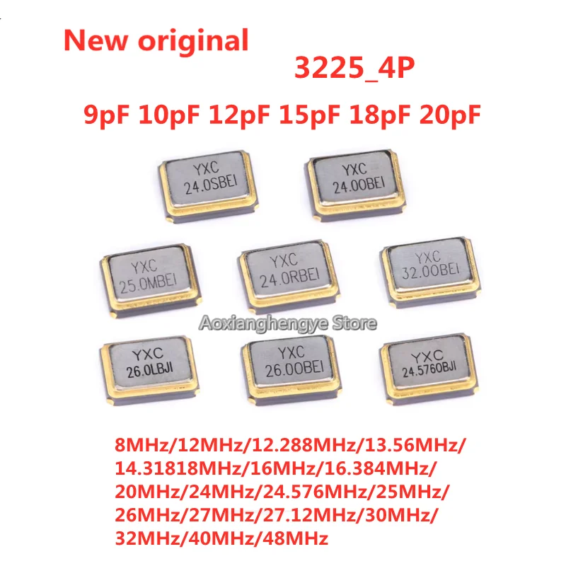 10PCS Surface-mount passive crystal oscillator series 3225_4P 8/12/12.288MHz/13.56/14.31818MHz/16/16.384MHz/20/24/25/26/32/40MHz