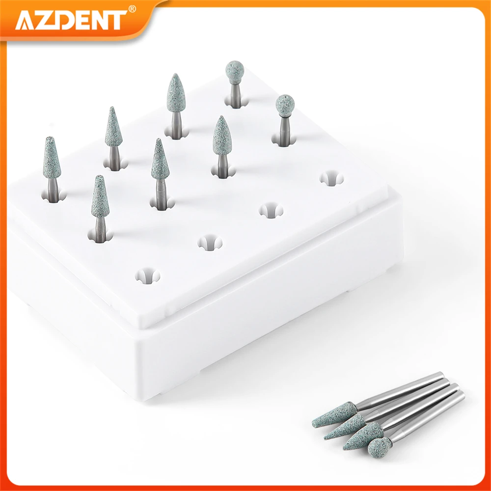 12PCS/Box AZDENT Dental White Stone Polishing Polisher Green Sandstone Grinding Head FG Drills Flame Cone Round Shape Dentistry