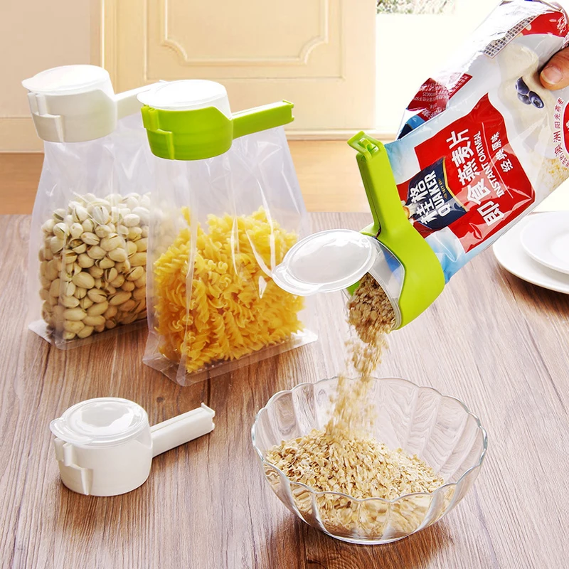 1pcs Food Storage Bag Sealing Clips Plastic Cap With Pour Spouts Snack Candy Fresh Clamp Kitchen Organizer