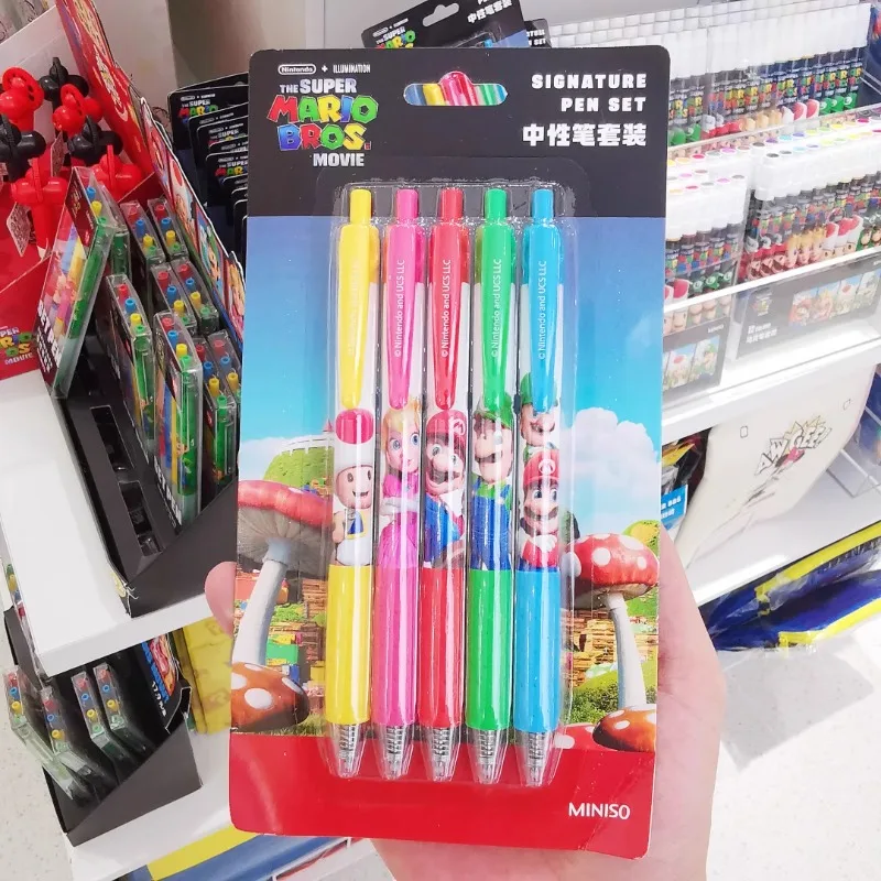 Miniso Animation Super Mario Bros. Joint Stationery Series 4-Pack Pen Set Gel Pen 0.5mm (Black)