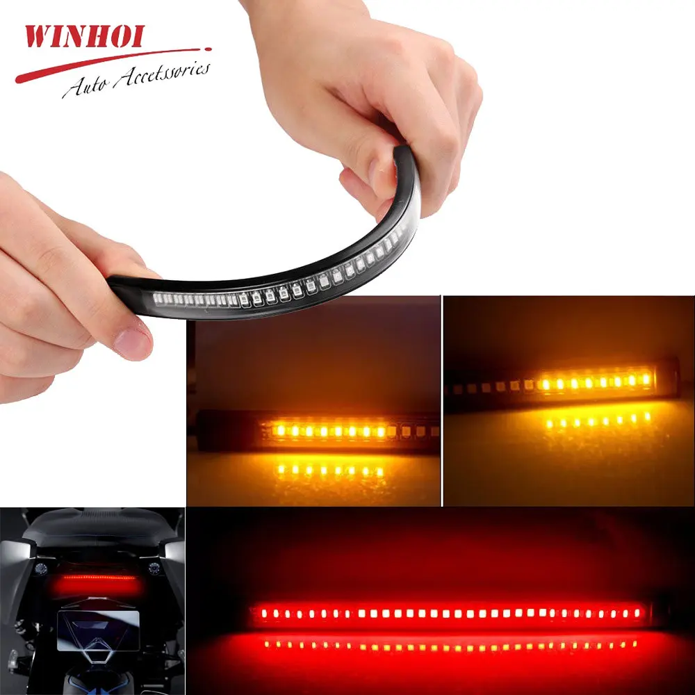 Flexible LED Light Strip with Tail Brake Stop Turn Signal Lights  Red Amber Rear Brake Lamp Bar for Motorcycle Scooter ATV 12V