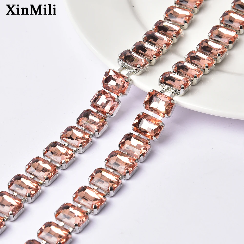 10*14mm Rectangle Rhinestone Metal Chain Fashion Diamond Crystal Applique Trim Diy Necklace Jewelry Clothes Shoes Accessories