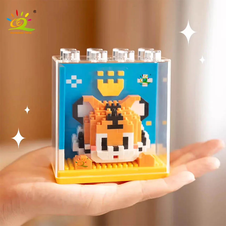 HUIQIBAO Cute animal Micro Panda Model Building Block Kids Mini Pets With Display box City Cartoon Animal Diamond Bricks Toys