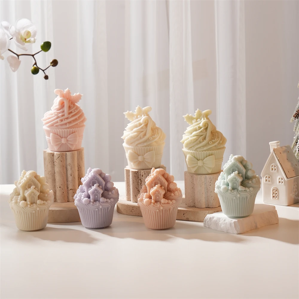 

Christmas Snow House Cup Silicone Mold Christmas Poinsettia Leaf Candle Mold for Soy Wax Christmas Ornament