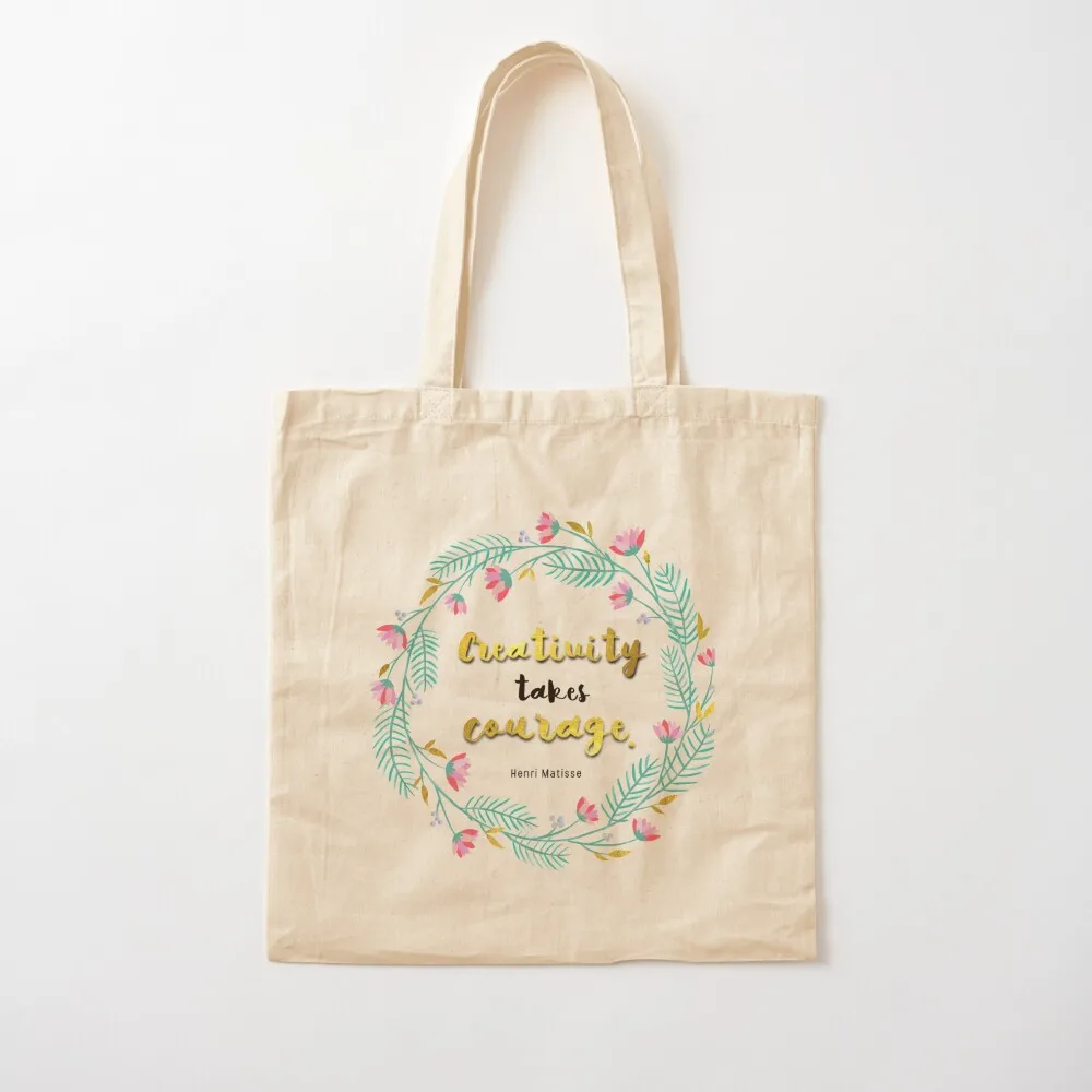 Quote from Matisse “Creativity takes courage floral Wreath Tote Bag Canvas shoulder bag Shopper handbag Canvas Tote Bag