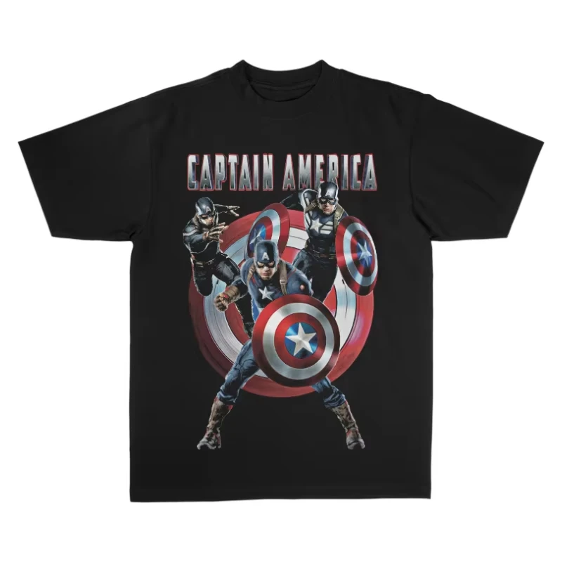 Camiseta Gráfica do Capitão América, Estilo Retro Punk Harajuku, Moda Casual Oversized em Algodão, Camiseta de Manga Curta para Homens e Mulheres