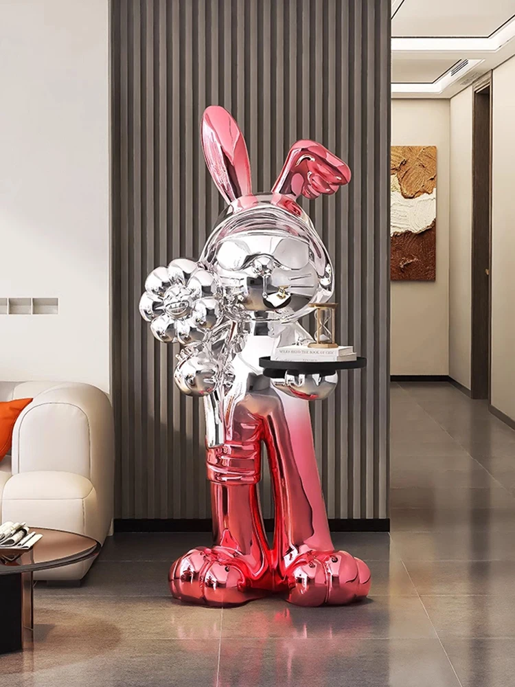 Home Decor Electroplated Rabbit Statues Tray Storage Rack Living Room Large Floor Decor Animal Sculptures Creative Coffee Tables