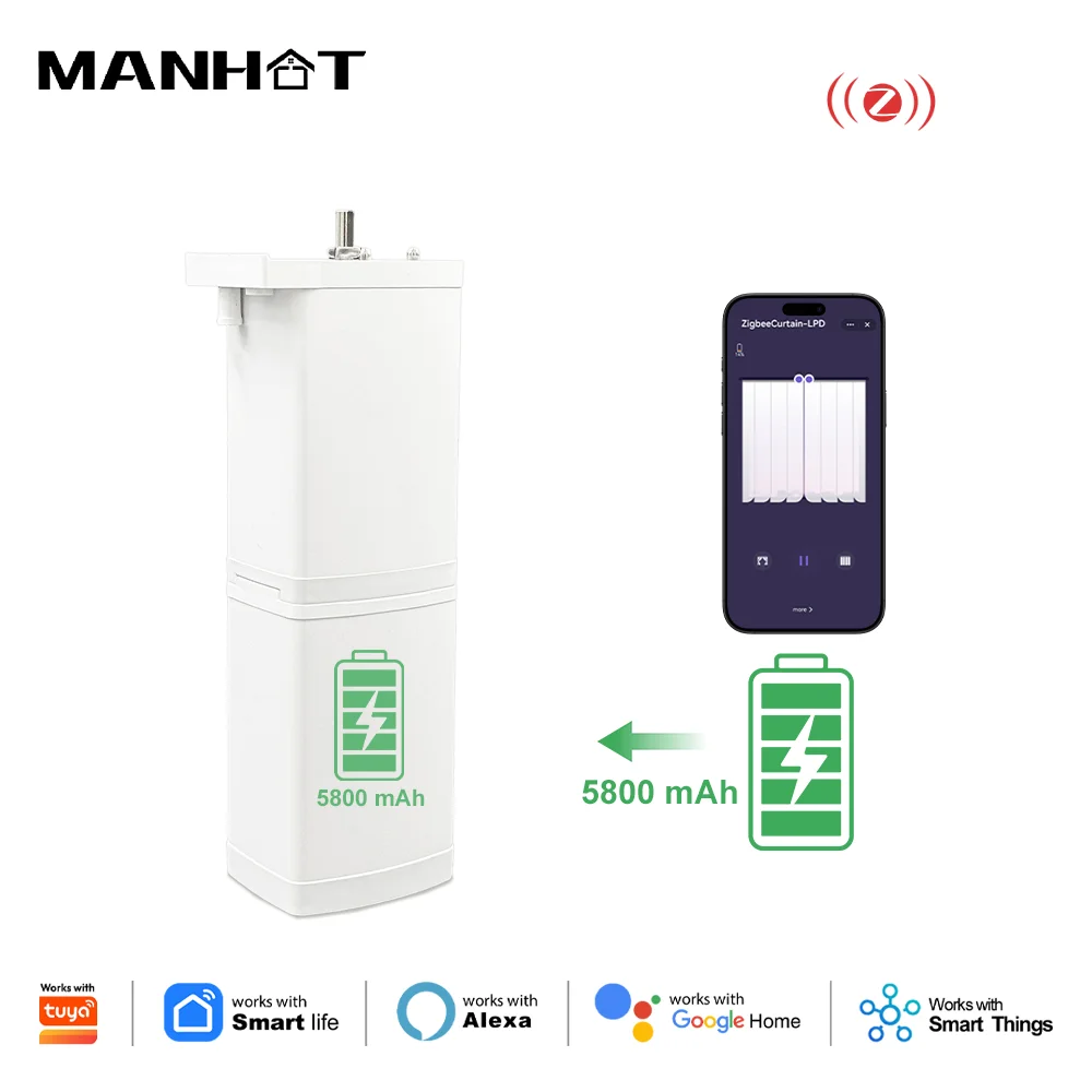 

Smart Zigbee Silent Curtain Shutter Motor 5800mAh Bluetooth Remote APP Control Smart Life Alexa Google home SmartThings Alice