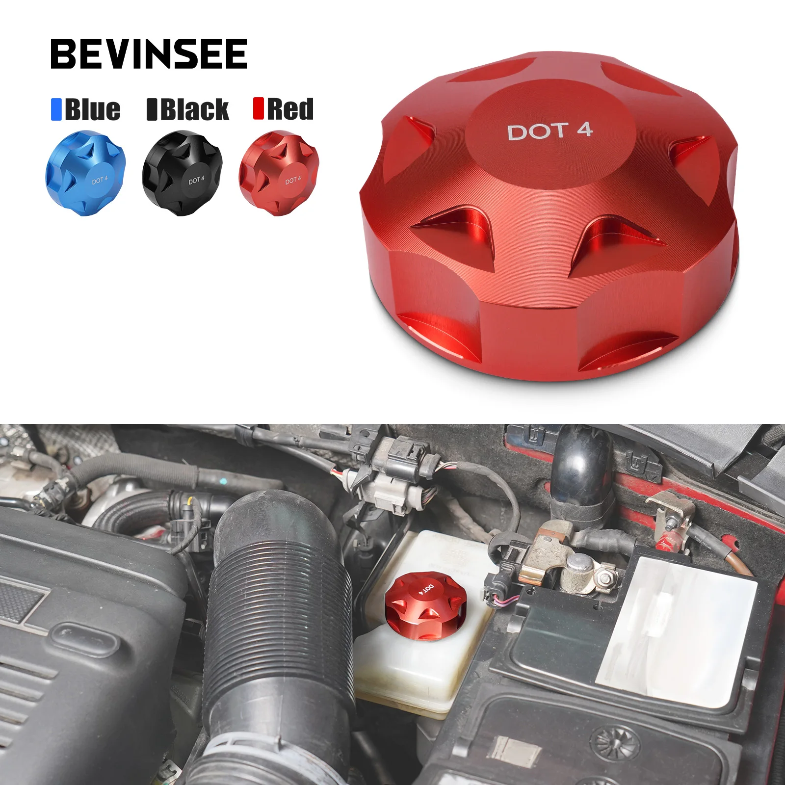 

BEVINSEE Aluminum Brake Fluid Reservoir Cap for VW for Golf 7/7.5 8 for Jetta GLI 5/6/7 for Polo for Passat for Audi A3 A4 Q4