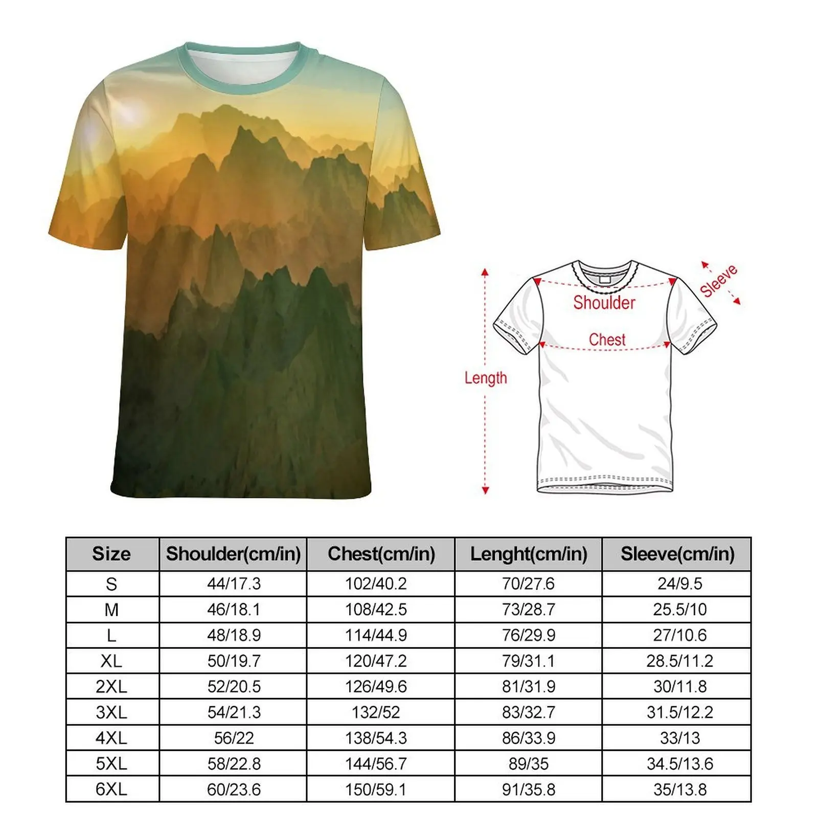 Men Elegant Mountains T Shirt Sunset Print Retro T-Shirts Short Sleeve Design Tops Cheap Beach Casual Oversized Top Tees