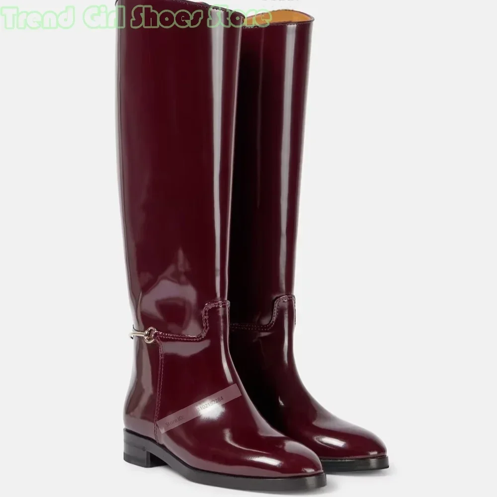 

Кожаные сапоги до колена с круглым носком, однотонные, на массивном низком каблуке, длинные сапоги без шнуровки, новый весенний стиль, женская обувь, дизайнерская блестящая обувь для вечеринок