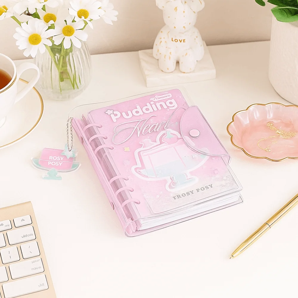 Portable 6 Binder Ring Notebook Frosty Series Exquisite PVC Notebook Button Design Loose-leaf Schedule Book Office Use