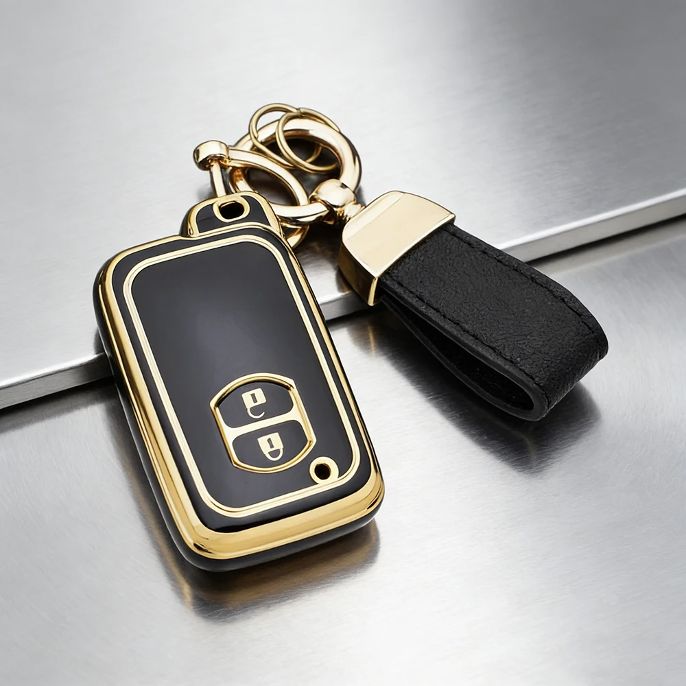 Soft TPU 2-Button Car Key Case for Toyota RAV4 Camry Prius Aqua Land Cruiser Prado Keyless Remote Fob Cover with Key Chain