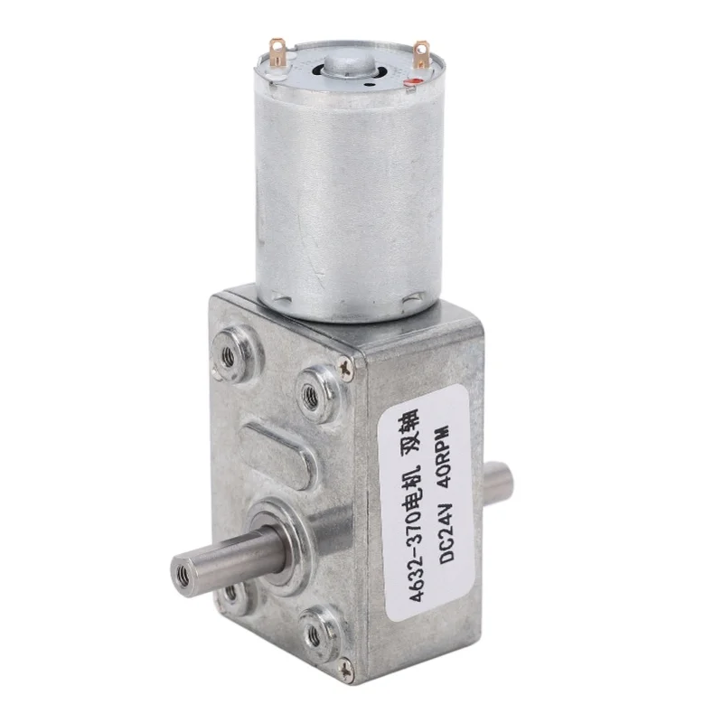 DC Geared Motor Double Shaft Rotation Direction Adjustable Square Turbine Worm Speed Reduction Motor DC24V 40RPM