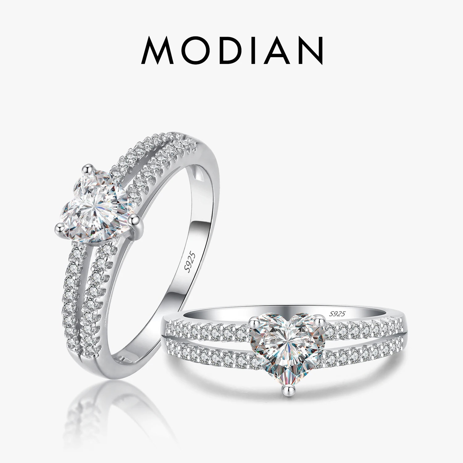 Modian 2024 Prawdziwe 925 Sterling Silver Hearts Clear CZ Pierścionki na palec dla kobiet Romantyczna podwójna linia Biżuteria ślubna Prezent