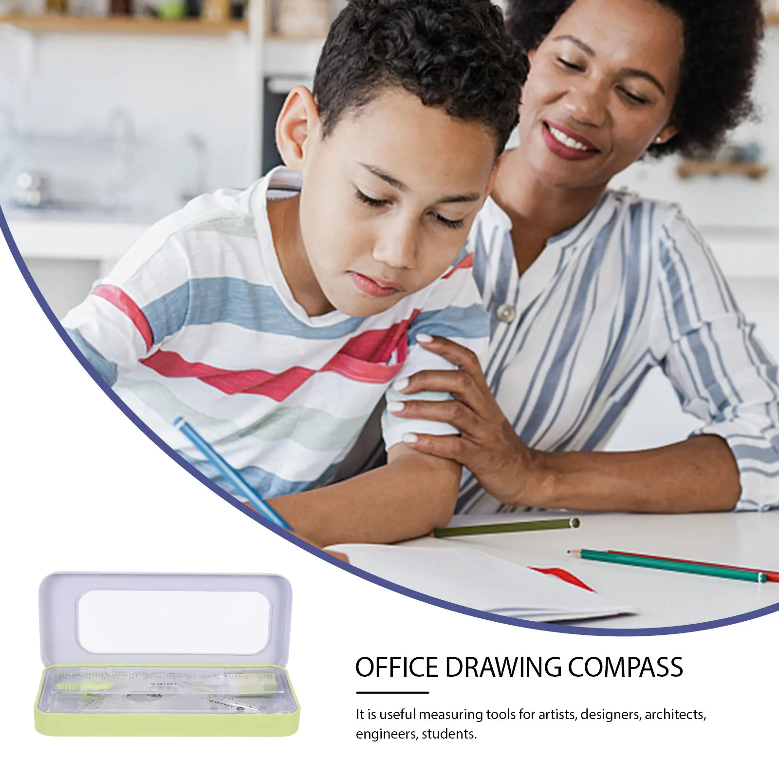 Compass Ruler Set Math Kit Suite Drawing Triangles Drafting Tools Green Student