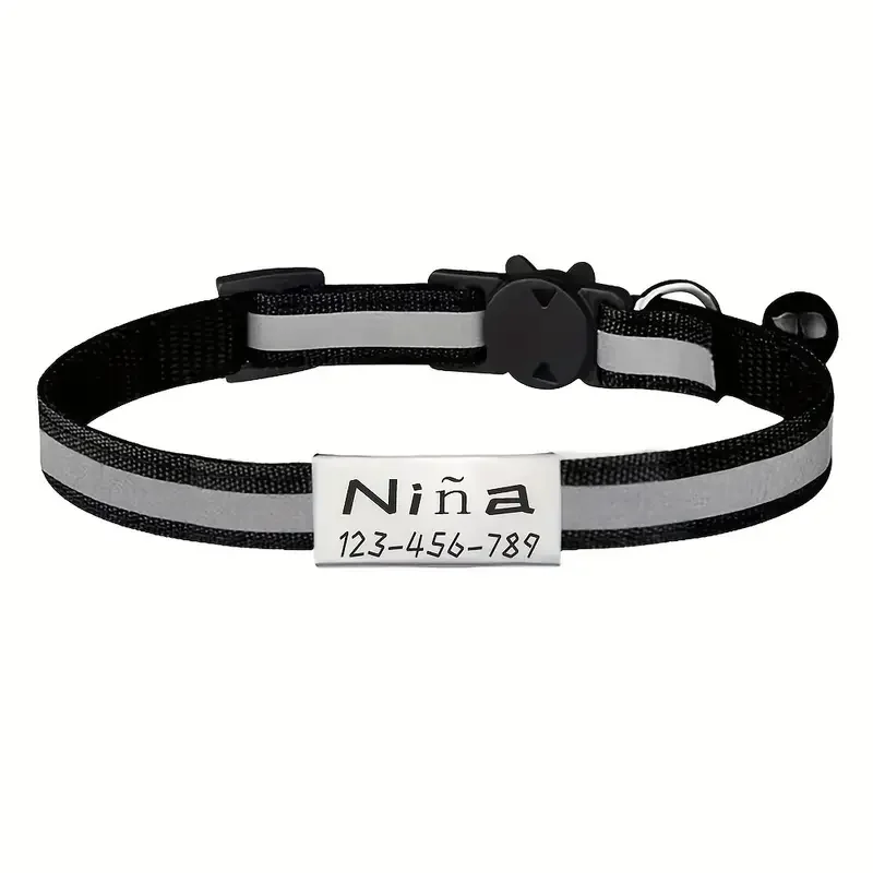 Personalisiertes Reflektierendes Katzen-Sicherheitshalsband mit Kostenloser Gravur, Verstellbares Individuelles ID-Etikett, Nylon-Halsband für Welpen und Kätzchen – Detail 7