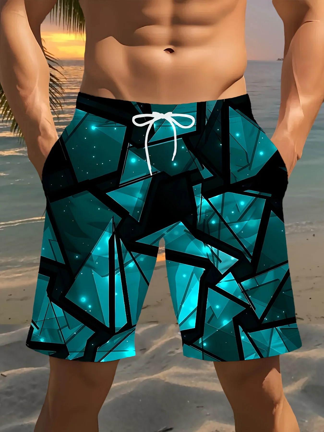 2026 Summer New Fashionable Personalized 3D Geometric Splicing Beach Style 3D Printing Street Leisure Y2k Shorts Large Size