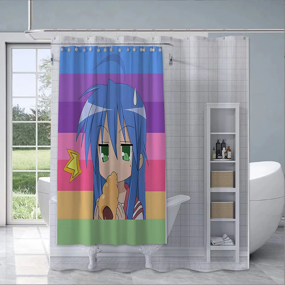 ラッキースター-カラーポリエステルファブリックシャワーカーテン、フック付き、防水、バス、バスルーム、家の装飾、塗料
