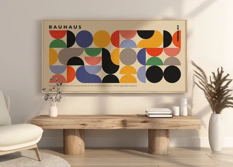 Large Modern Bauhaus Exhibition Canvas Poster, Unframed Mid-Century Geometric Canvas Wall Art for Living Room and Bedroom Decor