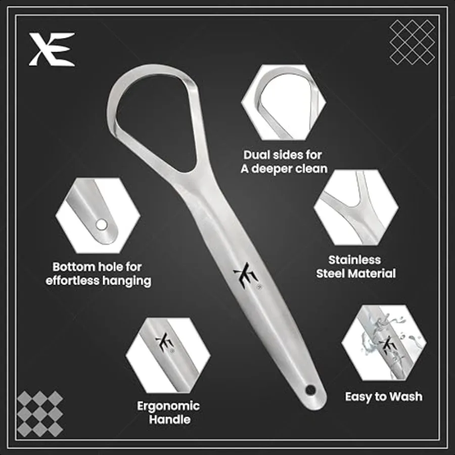 XE 2 قطعة مكشطة اللسان Y شكل الفولاذ المقاوم للصدأ مكشطة اللسان المعدنية لعلاج رائحة الفم الكريهة منظف اللسان للرجال