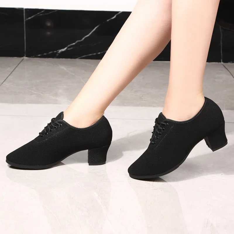 Womens Ballroom Latin Dance Shoes Lace Up Suede Sole Low Heel Professional Practice Performance Footwear Drop Shipping Shoes