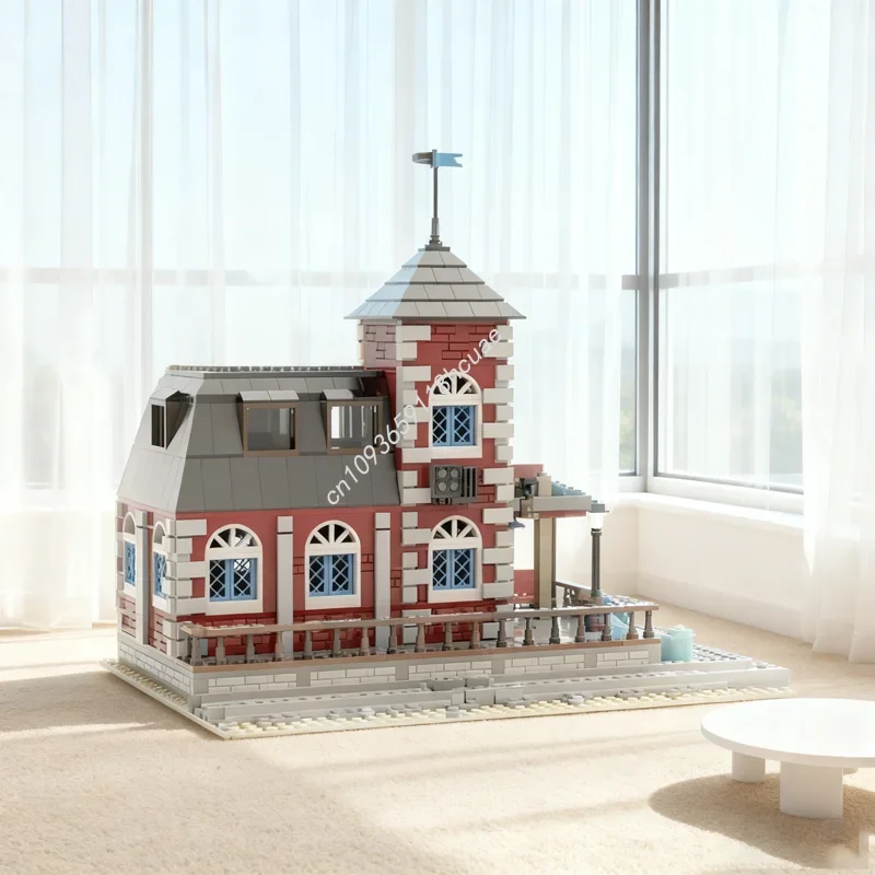 

1305 деталей MOC: Модель железнодорожной станции и городских поездов, строительные блоки, архитектурный конструктор, рождественский подарок, игрушки для сборки, идея для детей, кирпичики