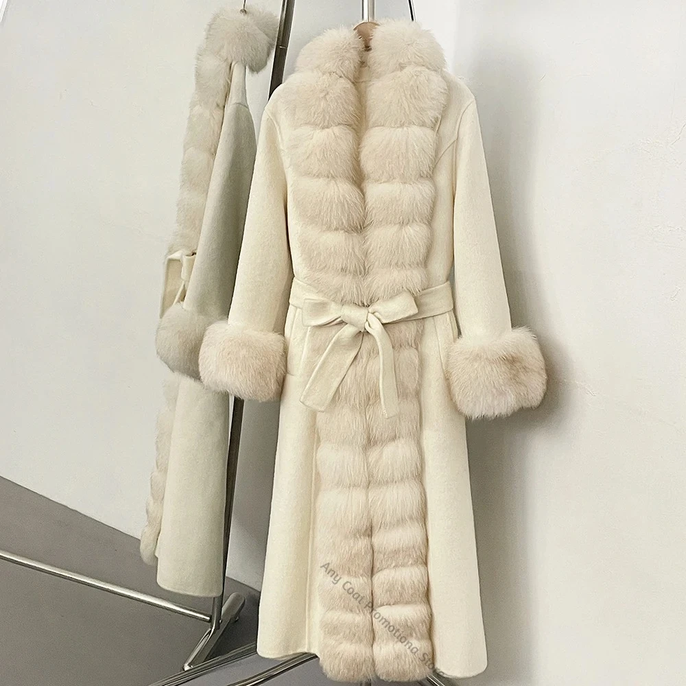 Women's Faux Fur Coat Length Outerwear with Belt Vintage Quiet Luxury Warm Thick Outfit for Autumn Winter Daily Party Occasion