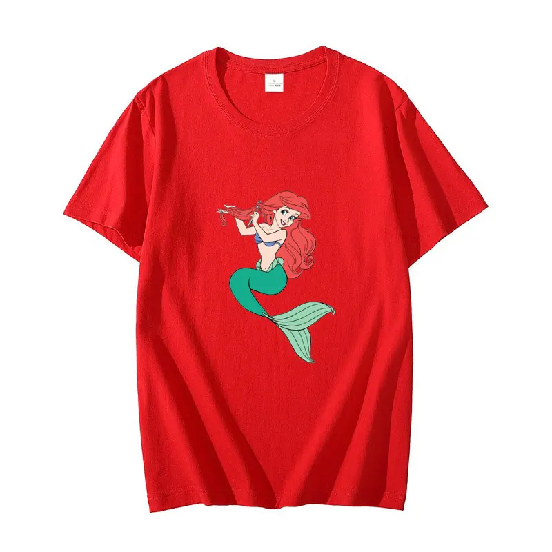 Ariel The Little Mermaid Men T-shirt Summer Short Sleeve Women Tee Shirts 100% Cotton 2025 New Fashion Couple Clothes Tops