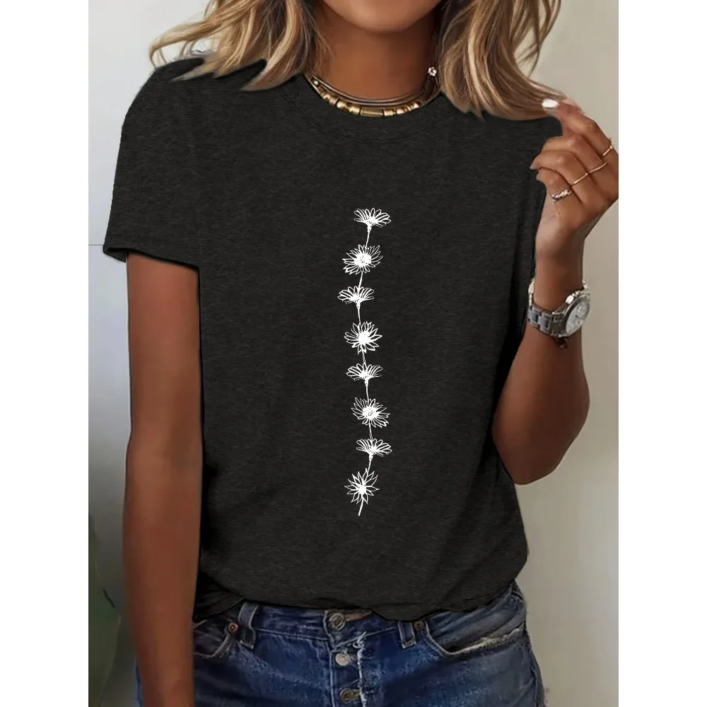 Women'S Casual Sunflower Print T-Shirt Short Sleeve Crew Neck Top Abstract Floral Design Sunflower Graphic Tee Simple T-Shirt