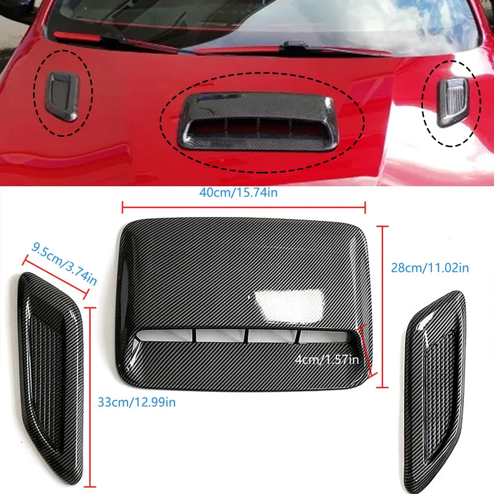 40cm Hood Scoop Bonnet Vent cover 33 side Hood Air Flow Intake Cover Sticker Car Decorative Universal fit any FLAT Hood Vehicle