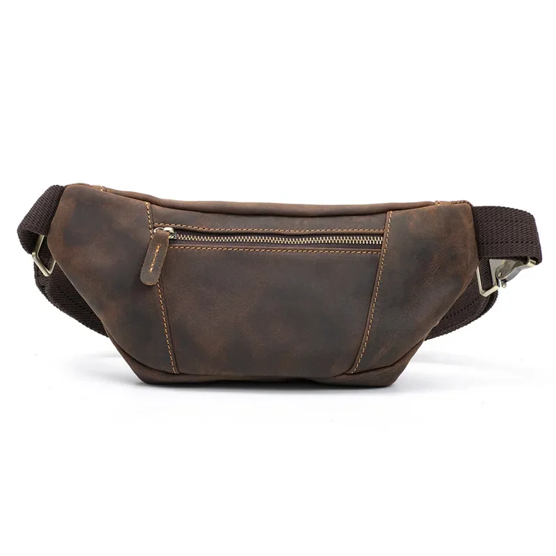 Sac banane classique en cuir véritable pour homme, sac de poitrine portable, sac à main, marron, cheval en élan, rétro, design ciré, 2025