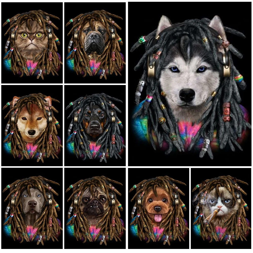 Dreadlocks Animal Dog Cat Funny Wall Art Canvas Painting Posters and Prints Wall Pictures For Living Room Home Decor Unframed