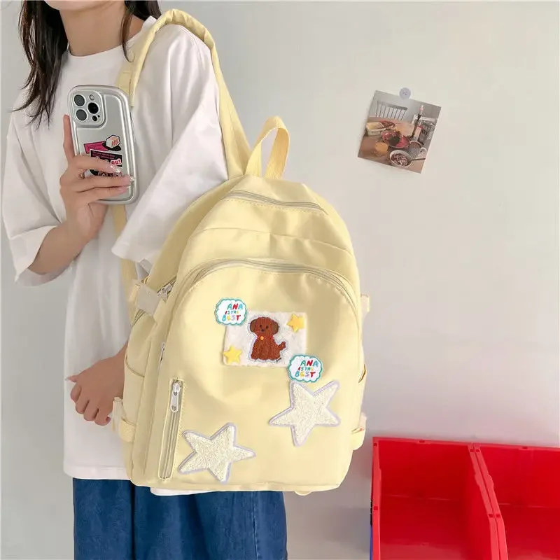 

Korean High-capacity Sweet Girl Y2k Cute Schoolbag Japanese Cartoon Dog Star Patchwork Backpack Fahion Mochilas Para Mujer