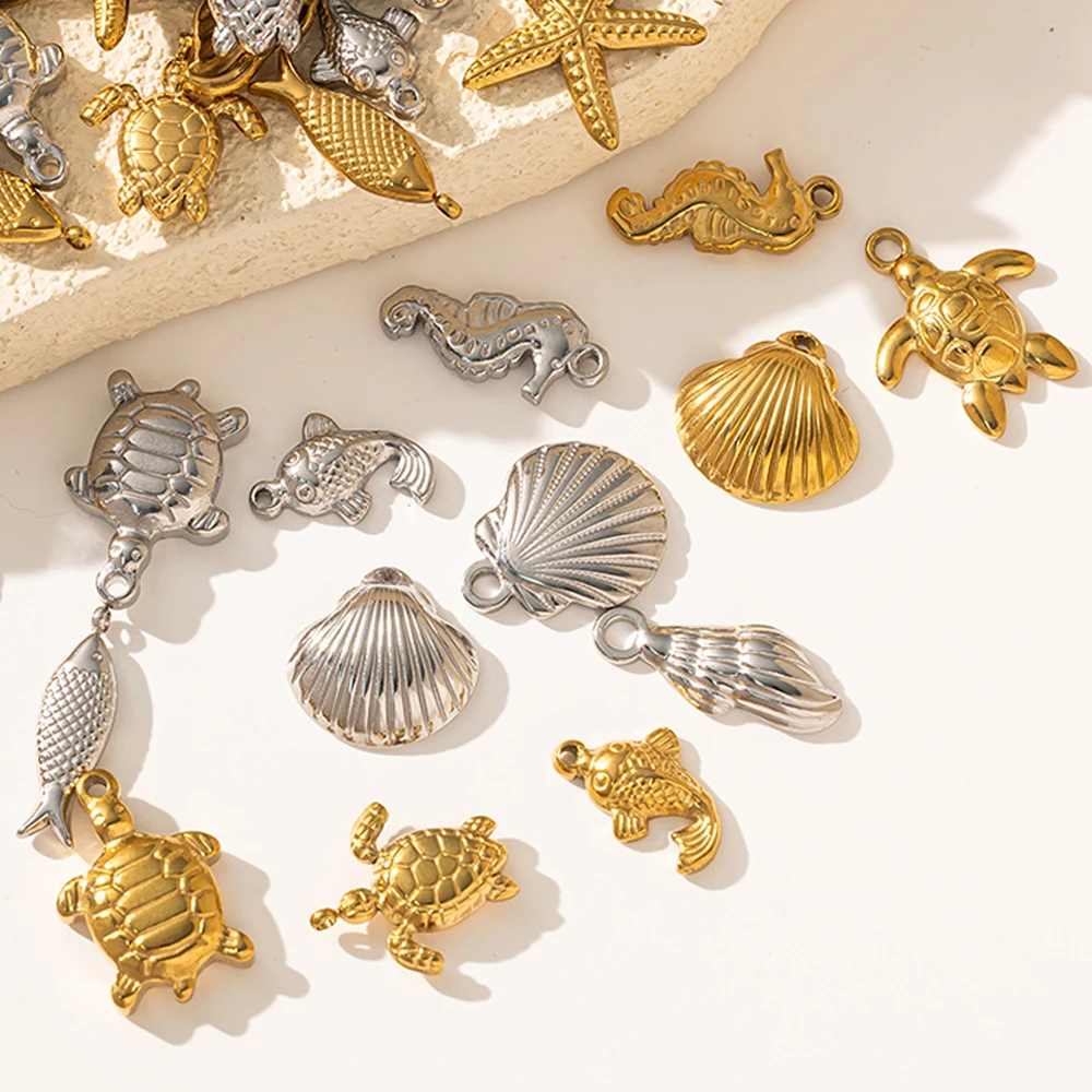 10pcs Stainless Steel Summer Beach Charms Starfish Seashell Conch Pendants for DIY Bracelet Necklace Earrings Jewelry Making - view 4