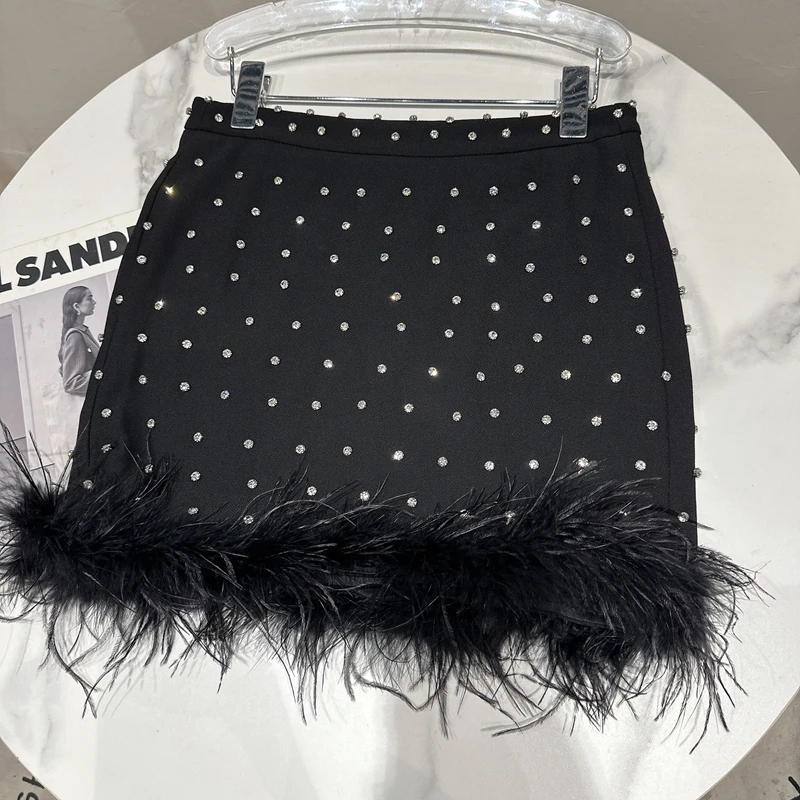 Faionable ort Wrap Skirt Women's  Diamond Bead Embellied Bouillabaisse Sle Ele Ladylike A-Line Skirt