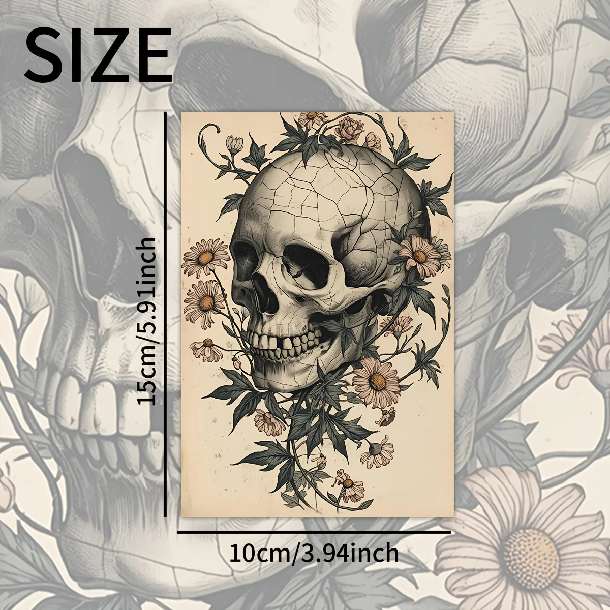 20PCS Retro Dark Skull Flower Postcard Set, Flower Skull Art Decorative Cards, Used for Garbage Diaries, Halloween Decoration