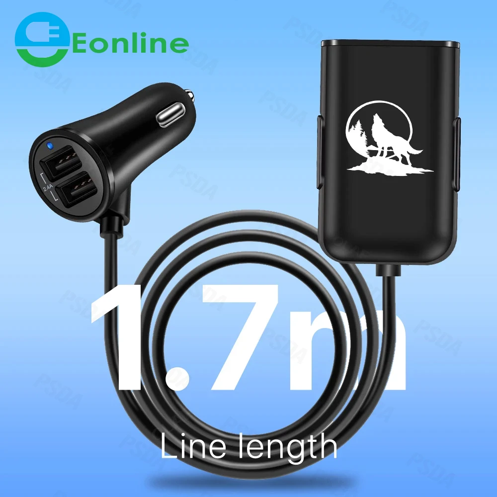 

Eonline 2D 4 Ports QC3.0+3.1A+2.4A USB Car Charger Universal USB Fast Adapter with 1.7M Extension Cord Cable