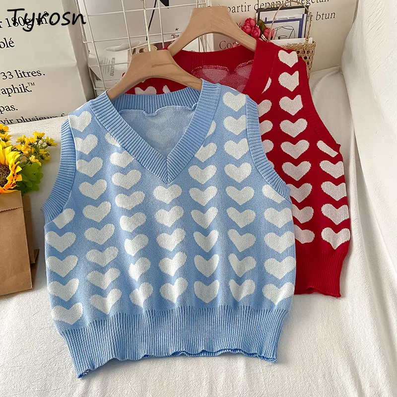 

V-neck Sweater Vests Women Lovely Printed Knitting Cozy Winter Cropped Preppy Style Gentle Feminino Young Simple College Fashion