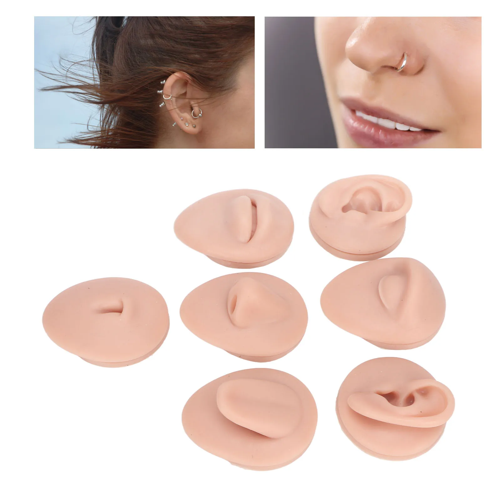 Body Piercing Practice Model Simulation Silicone Ear Eye Nose Mouth Tongue and Belly Button Model for Novice Piercer Medium Skin