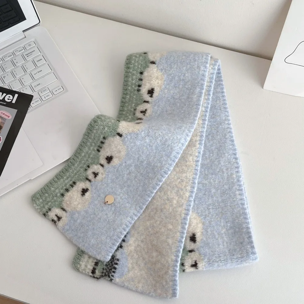 Fashion Cute Sheep Printed Knitted Scarf Windproof Soft Warm Shawl Cold Proof Neck Warmer Winter