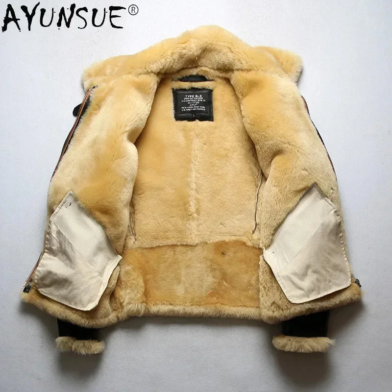 AYUNSUE Winter Jacket Men Clothing Genuine Sheepskin Leather Jackets Man Real Wool Fur Coat Male Motorcycle Clothes Veste LXR908