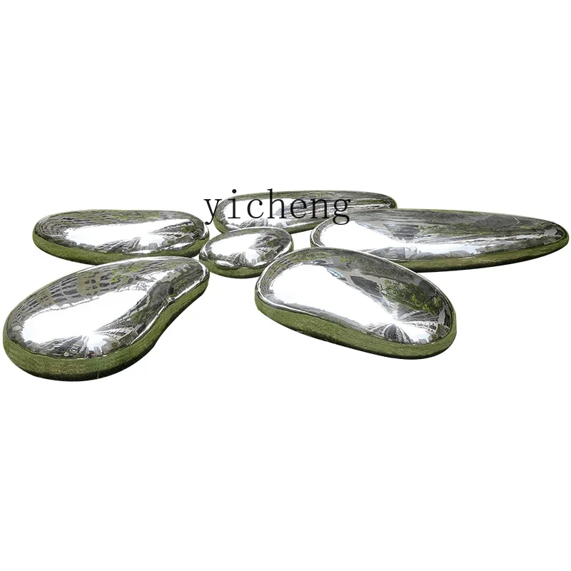 X-28 metal mirror water drop shape pebble head stainless steel outdoor garden pool sculpture