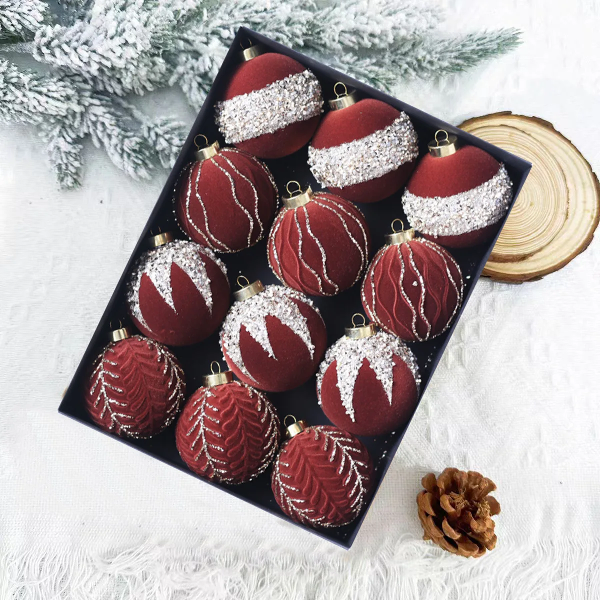 

Рождественский шар 8 см/12 шт., цветной ромбовидный флокированный рождественский кулон, подарочная коробка, композиция на оконную сцену