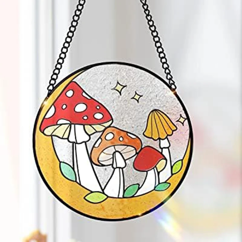 

1 Piece Mushroom Stained Window Wall Hanging Ornament 16X16cm Panel Decor For Home Gift For Nature Plant Mushroom Lovers