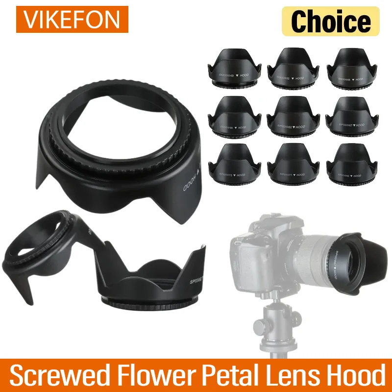 VIKEFON Lens Hood 49mm 52mm 55mm 58mm 62mm 67mm 72mm 77mm Screwed Flower Petal Lens Hood for canon nikon Sony camera lens